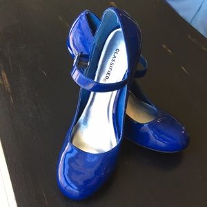 Blue Patent Leather Mary Jane Pumps